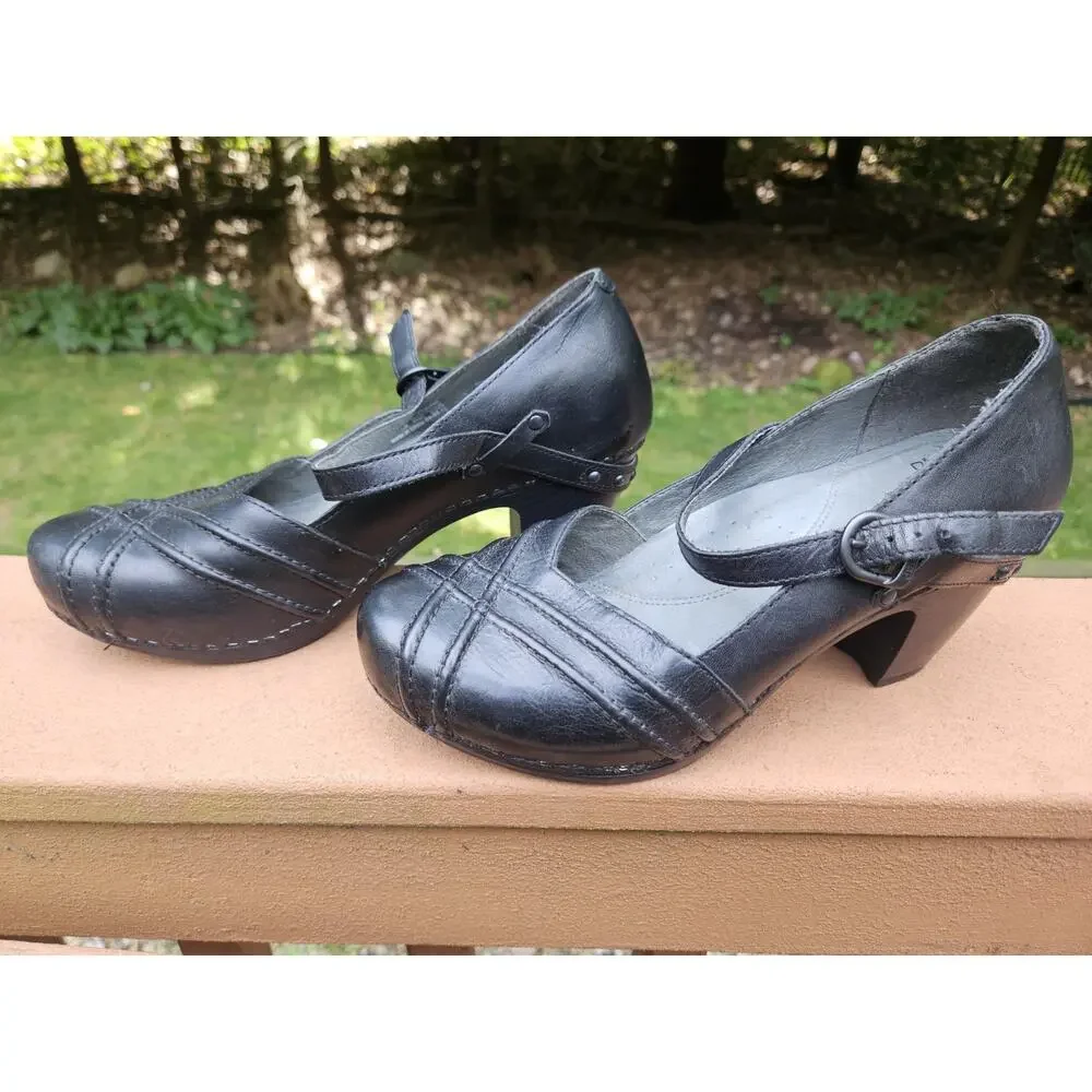 Dansko Women’s Mary Jane Heels Black Leather Buckle Strap Round Toe 10.5